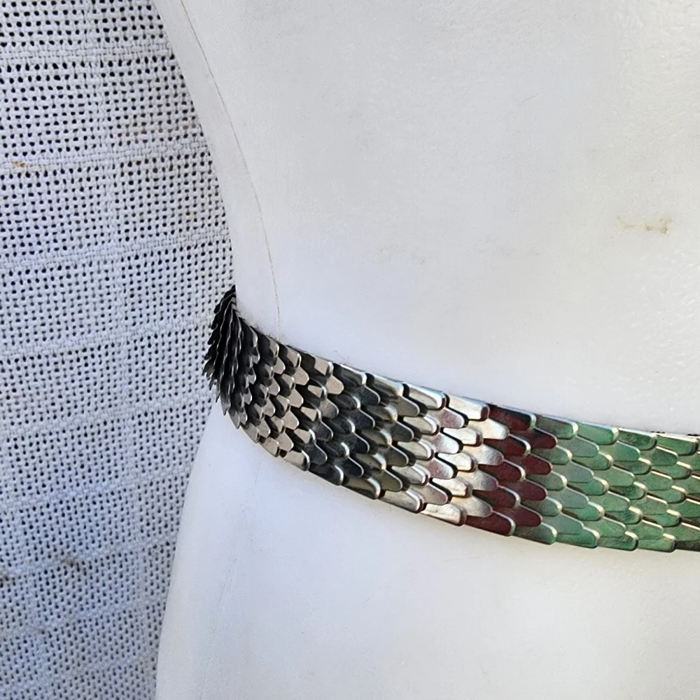 Vintage‎ Deep  silver fishscale expansion belt M
